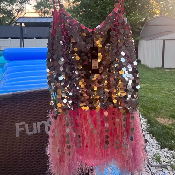Fashion Nova Sequin and Feather Mini Dress - Picture 2 of 6